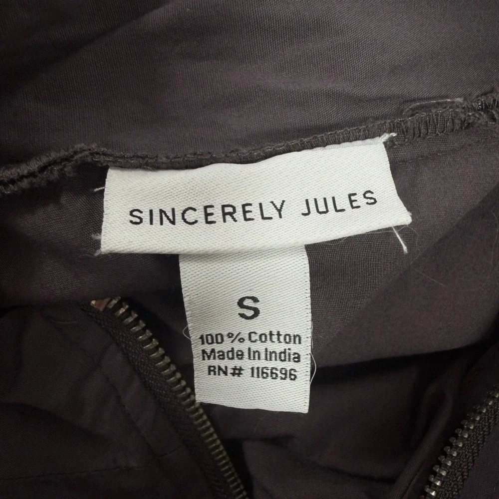 Sincerely‎ Jules Utility Cargo Jumpsuit Small Taupe Brown Zip Front Cotton